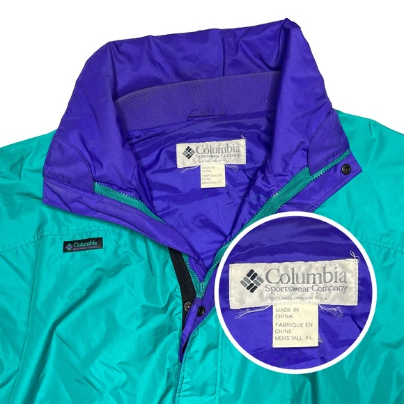 Vintage 90s Columbia Teal Purple Black Windbreaker Bugaboo Winter Ski Jacket - Picture 2 of 5